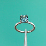 2.73ct Fancy Cushion Cut Montana Sapphire Solitaire with Diamonds in 14k White Gold