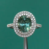 3.60ct Oval Montana Sapphire and Double Diamond Halo in 14K White Gold