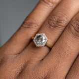1.13ct Salt and Pepper and White Diamond Hexagon Halo Ring in 14k Yellow Gold