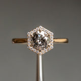 1.13ct Salt and Pepper and White Diamond Hexagon Halo Ring in 14k Yellow Gold