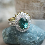 3.60ct Oval Montana Sapphire and Double Diamond Halo in 14K White Gold