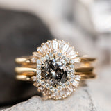 1.13ct Salt and Pepper and White Diamond Hexagon Halo Ring in 14k Yellow Gold