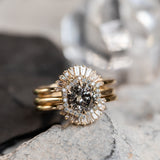 1.13ct Salt and Pepper and White Diamond Hexagon Halo Ring in 14k Yellow Gold