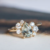 1.67ct Pear Montana Sapphire Low Profile Antique Diamond Cluster Ring in 14K Yellow Gold