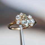 1.67ct Pear Montana Sapphire Low Profile Antique Diamond Cluster Ring in 14K Yellow Gold