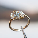 1.67ct Pear Montana Sapphire Low Profile Antique Diamond Cluster Ring in 14K Yellow Gold