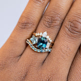 2.72ct Sapphire, 0.52ct Geo Sapphire and Diamond Baguette Three Stone Antique Style Low Profile Ring in two-tone Platinum and 18k Yellow Gold