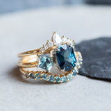 2.72ct Sapphire, 0.52ct Geo Sapphire and Diamond Baguette Three Stone Antique Style Low Profile Ring in two-tone Platinum and 18k Yellow Gold