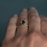 0.80ct Deep Teal Parti Australian Sapphire Evergreen Solitaire Ring in 14k Yellow Gold