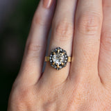 1.72ct Antique Old Mine Cut Diamond and Blackened Halo Antique Style ring in 18k Yellow Gold