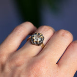 1.72ct Antique Old Mine Cut Diamond and Blackened Halo Antique Style ring in 18k Yellow Gold