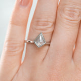 0.73ct Kite Shaped light grey salt and pepper Rosecut Diamond contemporary bezel solitaire in 14k white gold