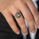 1.72ct Antique Old Mine Cut Diamond and Blackened Halo Antique Style ring in 18k Yellow Gold