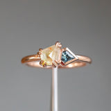 1.05ct Kite Rosecut Diamond Double Prong and Shield Sapphire Low Profile Ring in 14k Rose Gold