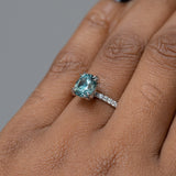 2.73ct Fancy Cushion Cut Montana Sapphire Solitaire with Diamonds in 14k White Gold