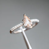 1.05ct Geo Pear Sapphire and French Set Diamond Solitaire in 14K White Gold