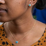 Opal and Diamond Halo Earrings and Necklace 14k Yellow Set- Set C