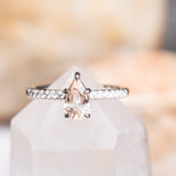 1.05ct Geo Pear Sapphire and French Set Diamond Solitaire in 14K White Gold