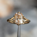 3.52ct Radiant Cut Peach Sapphire Six Prong Split Shank Solitaire in 14k Yellow Gold