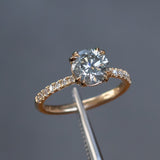 1.53ct Round Grey Diamond and French Set Double Prong Solitaire in 14k Yellow Gold