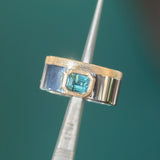 1.23ct Emerald cut Sapphire Signet in Satin & Polished Finish 14k Two Tone Gold