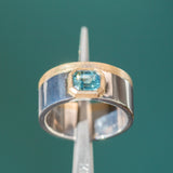 1.23ct Emerald cut Sapphire Signet in Satin & Polished Finish 14k Two Tone Gold
