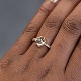 1.71ct Inverted Champagne Diamond Low Profile Bezel Solitaire with French Set Diamonds 18k Yellow