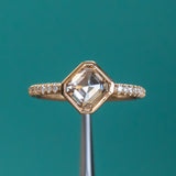 1.71ct Inverted Champagne Diamond Low Profile Bezel Solitaire with French Set Diamonds 18k Yellow