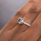 1.63ct Round Salt & Pepper Diamond Double Claw Prong Solitaire with French Diamonds in 14k Yellow Gold