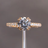 1.63ct Round Salt & Pepper Diamond Double Claw Prong Solitaire with French Diamonds in 14k Yellow Gold