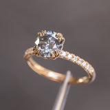 1.63ct Round Salt & Pepper Diamond Double Claw Prong Solitaire with French Diamonds in 14k Yellow Gold