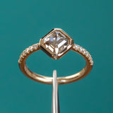1.71ct Inverted Champagne Diamond Low Profile Bezel Solitaire with French Set Diamonds 18k Yellow
