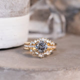 1.63ct Round Salt & Pepper Diamond Double Claw Prong Solitaire with French Diamonds in 14k Yellow Gold