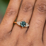 2.63ct Color Shifting Step Cut Hexasgon Sapphire and Champagne Diamond Cluster Ring in 14k Yellow Gold