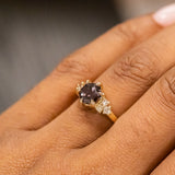 2.63ct Color Shifting Step Cut Hexasgon Sapphire and Champagne Diamond Cluster Ring in 14k Yellow Gold