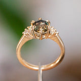 2.63ct Color Shifting Step Cut Hexasgon Sapphire and Champagne Diamond Cluster Ring in 14k Yellow Gold