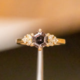 2.63ct Color Shifting Step Cut Hexasgon Sapphire and Champagne Diamond Cluster Ring in 14k Yellow Gold