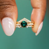 1.39ct Round Teal Green Nigerian Sapphire and French Set Diamond Solitaire in 14k Yellow Gold