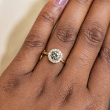 0.94ct Round Color Shifting Champagne Diamond Low Profile Diamond Halo Ring In 14k Yellow Gold