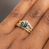 0.85ct Oval Sapphire in 14k Yellow Gold Evergreen Solitaire with Scattered Embedded Diamonds