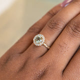 0.94ct Round Color Shifting Champagne Diamond Low Profile Diamond Halo Ring In 14k Yellow Gold