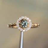 0.94ct Round Color Shifting Champagne Diamond Low Profile Diamond Halo Ring In 14k Yellow Gold