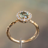 0.94ct Round Color Shifting Champagne Diamond Low Profile Diamond Halo Ring In 14k Yellow Gold