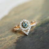 0.94ct Round Color Shifting Champagne Diamond Low Profile Diamond Halo Ring In 14k Yellow Gold