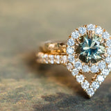 0.94ct Round Color Shifting Champagne Diamond Low Profile Diamond Halo Ring In 14k Yellow Gold