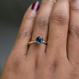 1.20ct Round Silky Deep Teal Sapphire Evergreen Solitaire Ring in 14k Yellow Gold