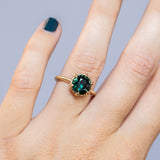 3.03ct Round Deep Teal Sapphire Scallop Cup Solitaire in Satin 18k Yellow Gold