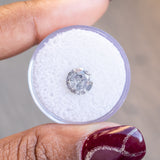 2.00CT ROUND SALT AND PEPPER DIAMOND, LIGHT GREY WITH SHIMMERY GLOW, 7.9X4.99MM