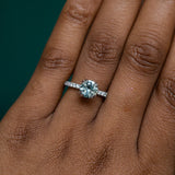 1.39ct Round Montana Sapphire Double Prong French Set Diamond Solitaire in 14k White Gold