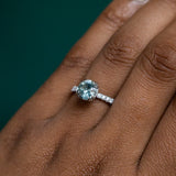 1.39ct Round Montana Sapphire Double Prong French Set Diamond Solitaire in 14k White Gold